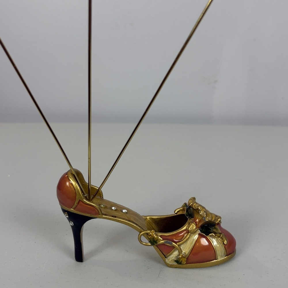 Decorative High Heel Shoe Photo Holder Memo Clip Stand Gold Orange Rhinestone - Picture 5 of 12